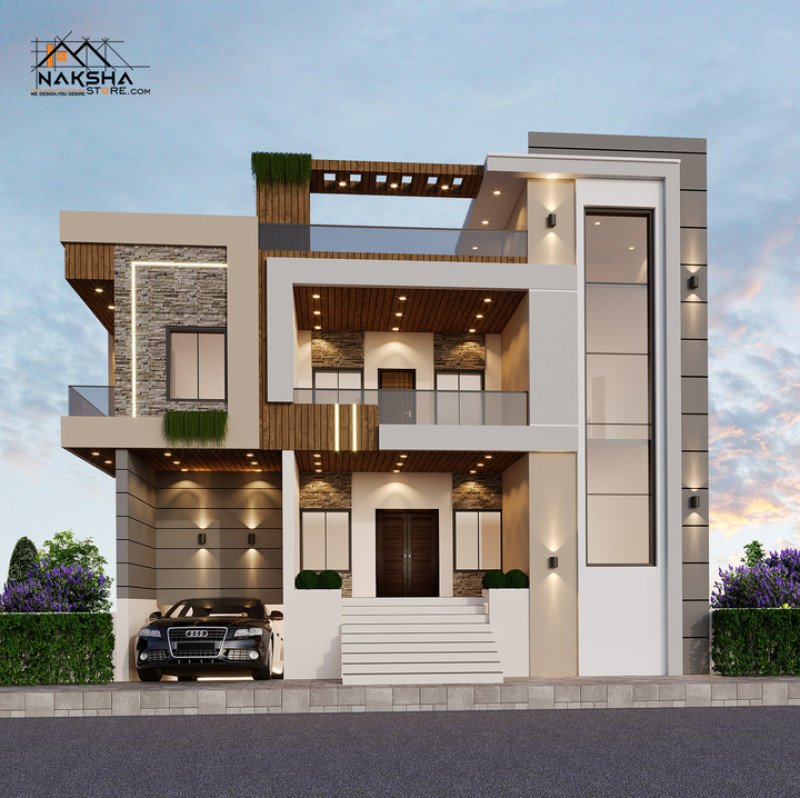 Modern Luxury 3D House Elevation Design for 30×50 Plot | Contemporary Front Elevation – Naksha Store